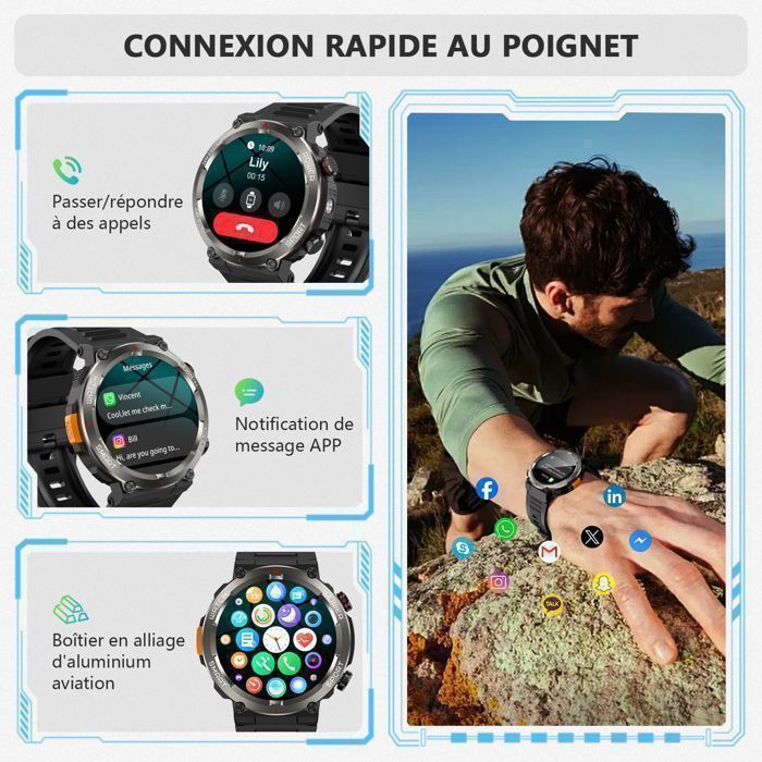 Blackview Smartwatch for Men, 960mAh Battery/LED Light, 1.45