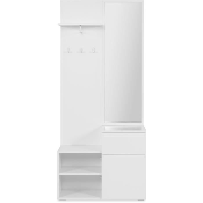 Hallway storage unit with wardrobe IMAGE - White finish - 1 door + 1 drawer - W85 x H195 x D37 cm