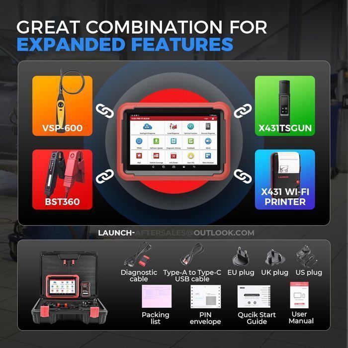 LAUNCH X431 PROS V 5.0 Multibrand Car Diagnostic Tool OBD2 37+ Special Functions in French