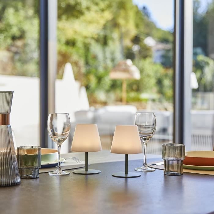 Set di 2 lampade da tavolo senza fili - LUMISKY - TWINS - Oliva - H16 cm - LED
