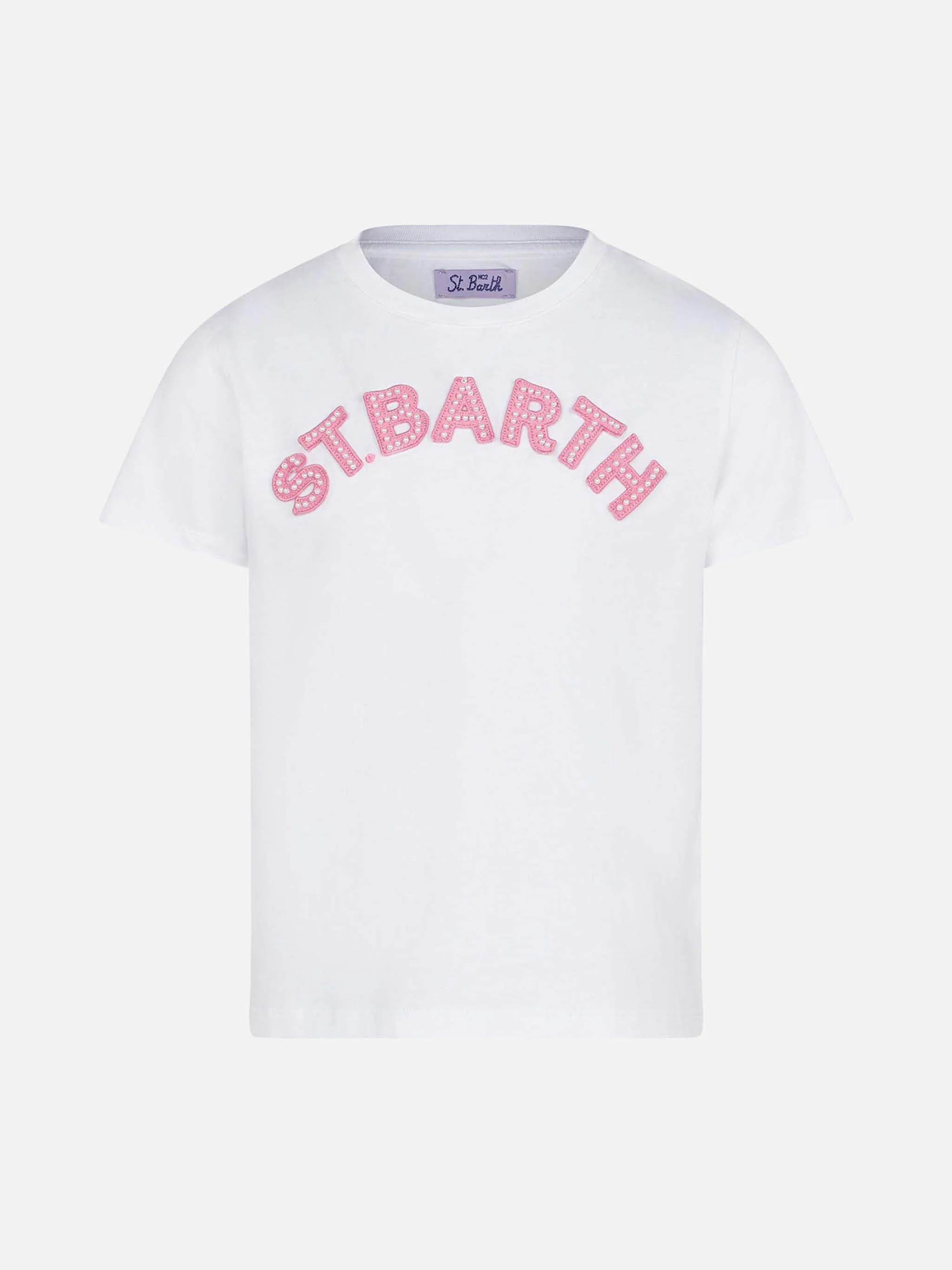 Meisjes T-shirt met roze St. Barth-logo.