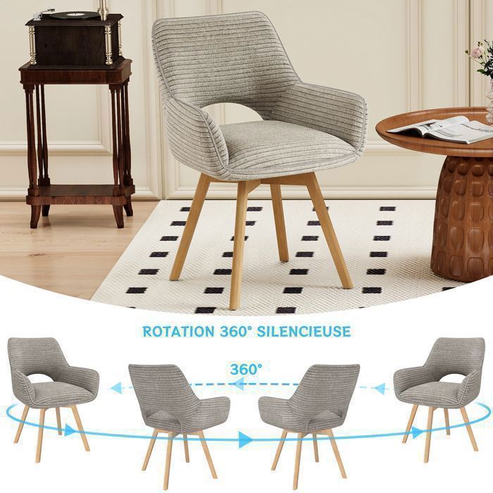 WAFTING Lot de 6 Chaises de Salle à Manger, Fauteuil Pivotantes avec Accoudoirs, Rembourrées avec Dossier en Velours,Bois