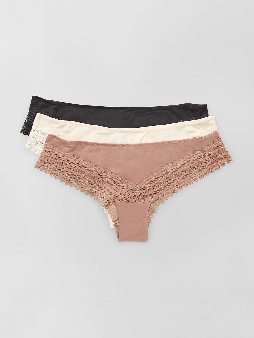 Conjunto de 3 calcinhas fio dental de renda de algodão - ROSA