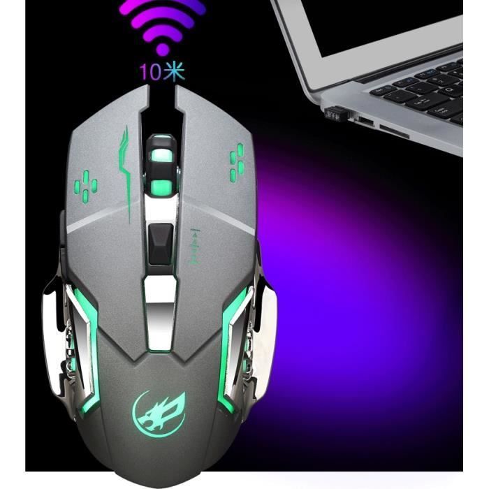 Souris Gaming sans fil rechargeable Souris optique USB silencieux 1600dpi pour ordinateur portable PC Gris