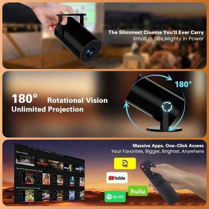 [Built-in App] 4K 1080P Video Projector, Mini Portable Full HD 1080P Projector 5G WiFi 6 BT 5.4 - Black