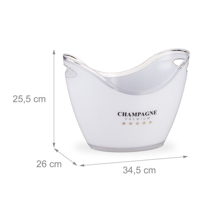 Relaxdays Seau à glaçon, champagne premium, volume 6 litres, rafraîchir des boissons, HLP 25,5 x 34,5 x 26 cm, blanc