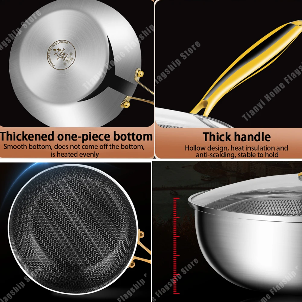 Poêle à frire en acier inoxydable 316, wok antiadhésif, cuisson alvéolée, casserole pour steak, compatible gaz et induction, ustensiles de cuisine.