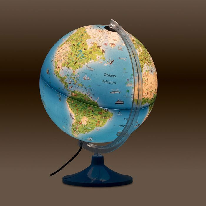 Tecnodidattica – Globo Terrestre Infantil da Família Atmosphere | Iluminado | Mapa Ilustrado | 30 cm de Diâmetro – Texto