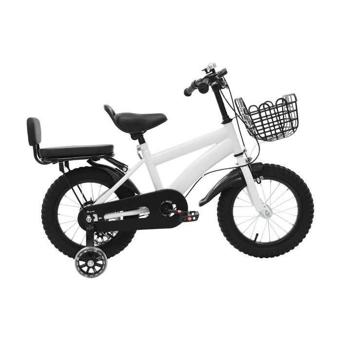 Children's bicycle for ages 3 to 7, adjustable height with extra training wheels and basket, suitable for children 95 to 115 cm tall