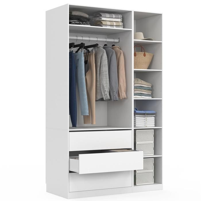 IDMARKET Dressing modulable TAYLOR 120 x 55 x 200 cm 2 modules avec penderie + étagères + tiroirs blanc