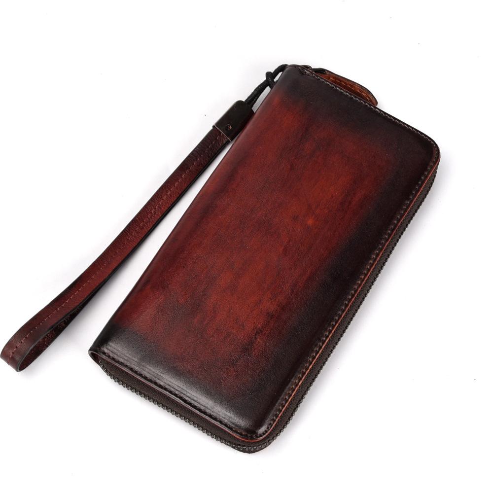 Portafoglio lungo da polso in vera pelle, con scomparti multipli per carte di credito e documenti, stile retrò, casual, di alta qualità, in vera pelle bovina, da donna, pochette pratica.