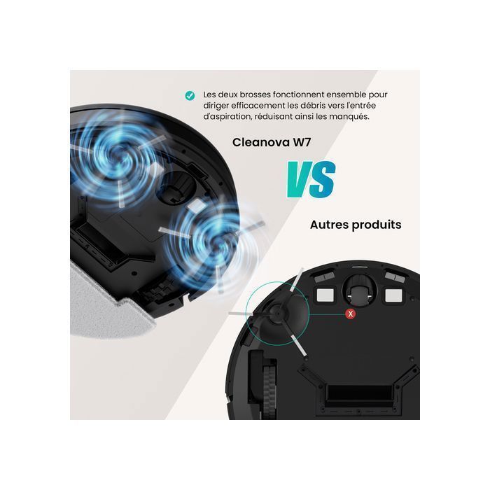 Vactidy Cleanova W7 - Robot aspirapolvere e lavapavimenti 3 in 1 da 4000 Pa - Autonomia di 120 minuti - Compatibile con Alexa/App/IFTTT - Ultra silenzioso a 55 dB