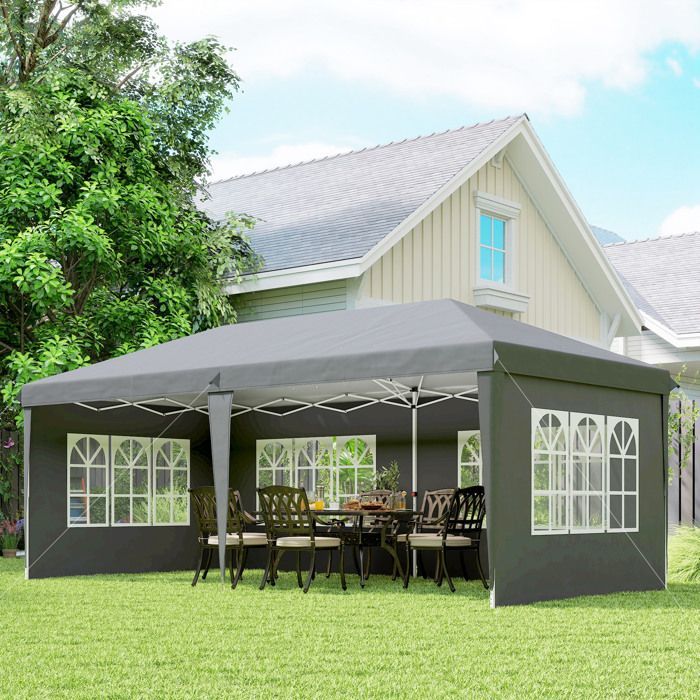 Outsunny opvouwbare partytent - 3 x 6 m - 3 afneembare zijwanden - Inclusief grondankers en draagtas - Grijs