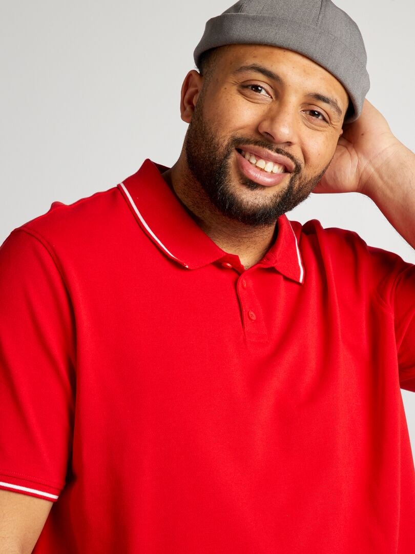 Contrasterend katoenen poloshirt - rood