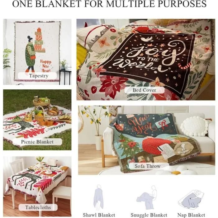 Jouluaiheinen jacquard-tupsupäiväpeitto, lämmin seinävaate, koristeellinen päiväpeitto, sohvapeitto, monivärinen päiväpeitto