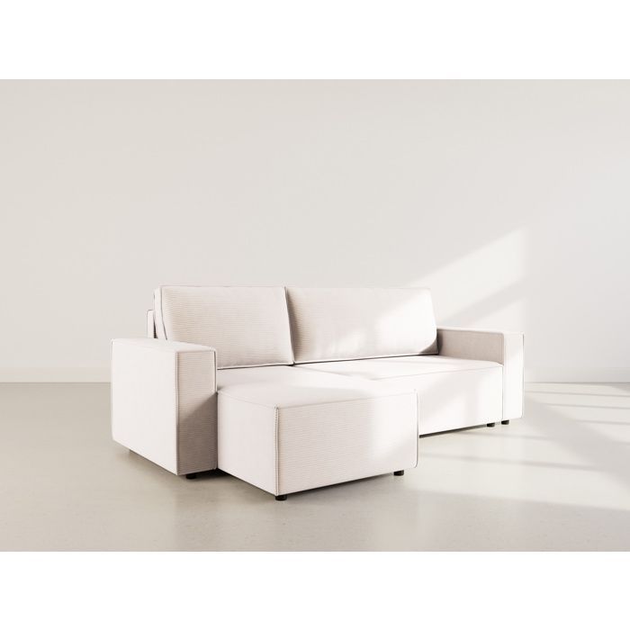 Hector - Sofá cama esquinero reversible de 4 plazas con espacio de almacenamiento en pana - Beige