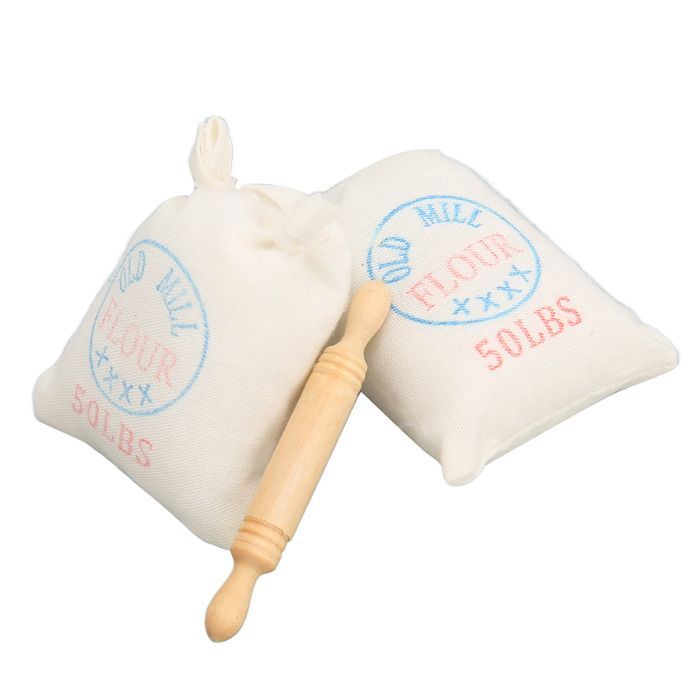 Set van 5 miniatuur meelzakjes voor poppenhuis, deegroller, speelgoedkeukentje voor poppenhuis, enz.