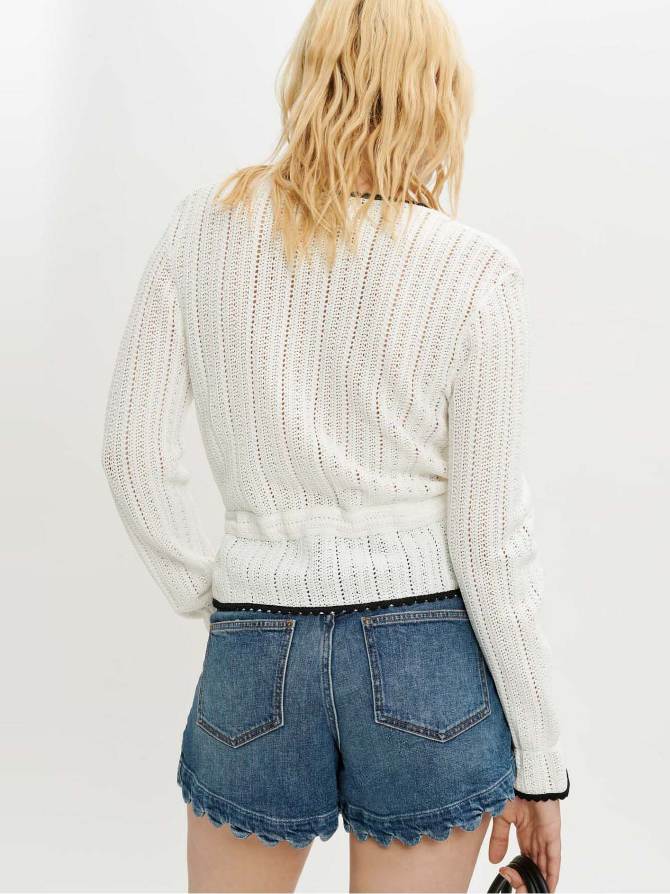 Contrasterend opengebreid vest - Wit