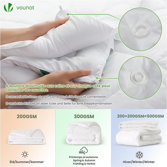 Edredón ligero VOUNOT® 220x240cm 200gsm Blanco - Funda de microfibra suave y transpirable - Certificado Oeko-Tex