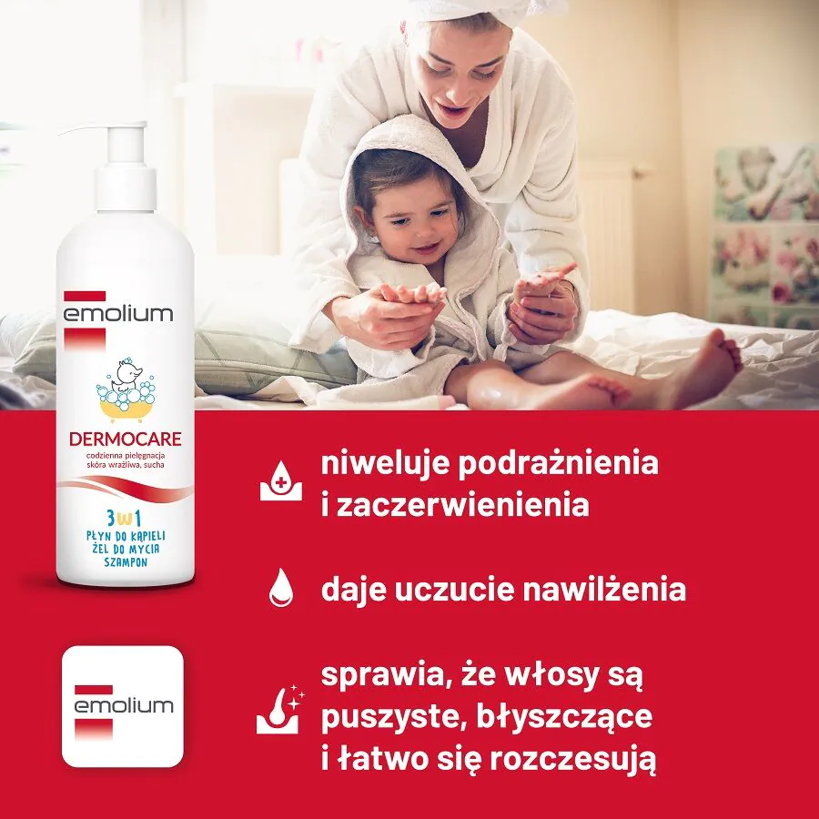 Emolium Dermocare 3w1 płyn do kąpieli, żel do mycia, szampon 400ml