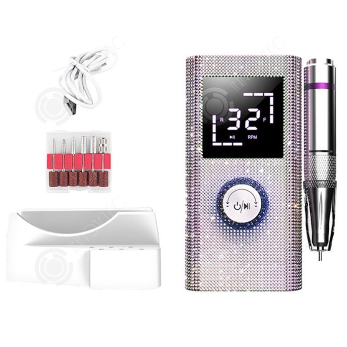INN Electric Nail File 45000RPM White Diamonds with 6 Grinding Heads Professional Nail Sander Speed Nail File