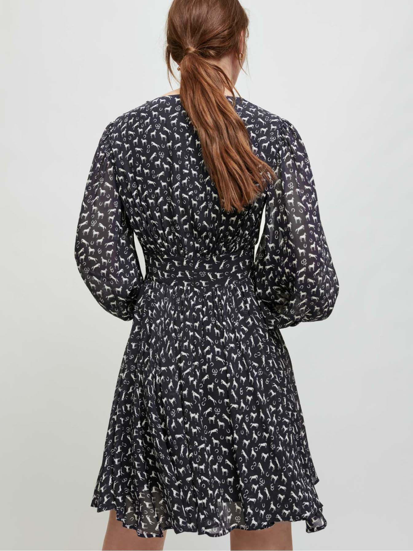 Rochie de muselina cu imprimeu de cai - Chevaux Marine