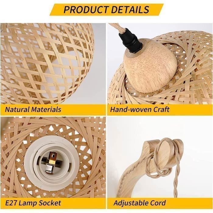 Luminária de parede retrô de madeira para interiores, estilo lanterna de bambu, design criativo com soquete E27, plugue e interruptor (lâmpada inclusa).