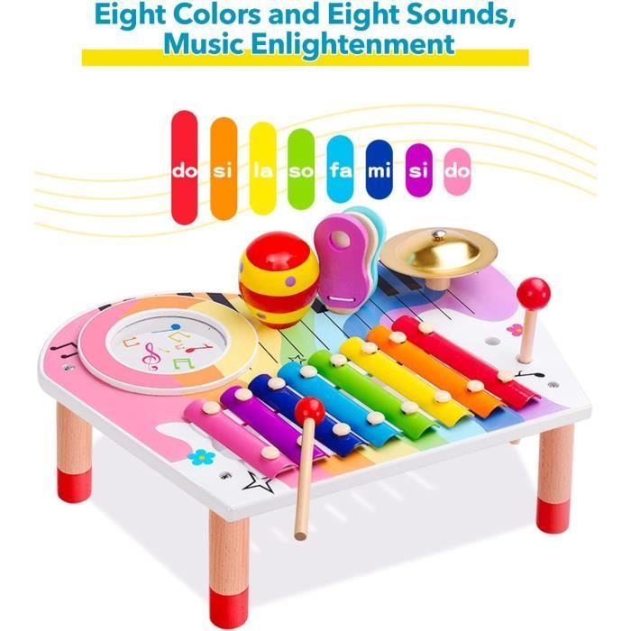Ensemble d'instruments de musique - Xylophone en bois - 10 pièces - Multicolore - Pour enfants 3-6 ans