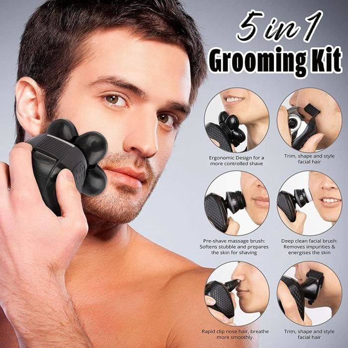 Afeitadora eléctrica 5 en 1 para hombres calvos, recortadora de barba de seis cabezales, negra [414]