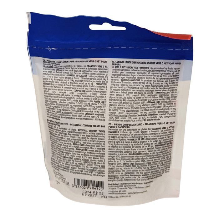 Vers o net Friandises Confort Intestinal 75 g pour chiens et chiots. - Francodex