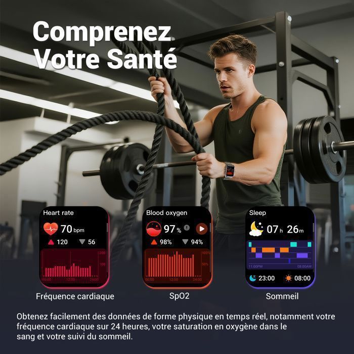 Blackview Montre Connectée Homme GPS integré Sport Tracker d'activité,écran 1,91