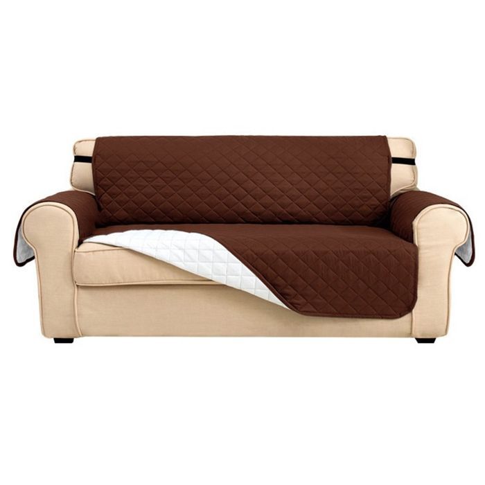 Housses de Canapé 3 Places Impermeable avec Accoudoirs,Réversible Protégé Canapes,Universelle,Antidérapante,Marron
