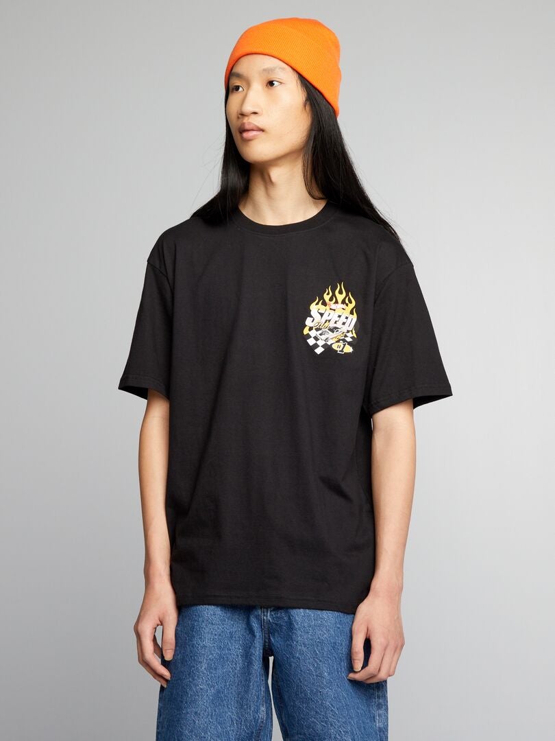 T-shirt met 'Hot Wheels'-print - zwart