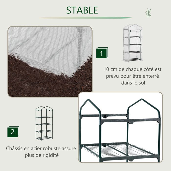 Invernadero de jardín Outsunny - Estantes de PE, 4 niveles, balcón, lona reforzada de 140 g/m², para flores - acero - 70x50x160cm - blanco
