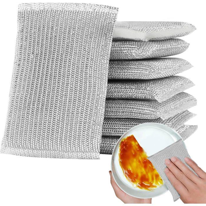 Estropajos, juego de 8 esponjas metálicas resistentes a los arañazos - Esponjas multiusos reutilizables para la limpieza de la cocina