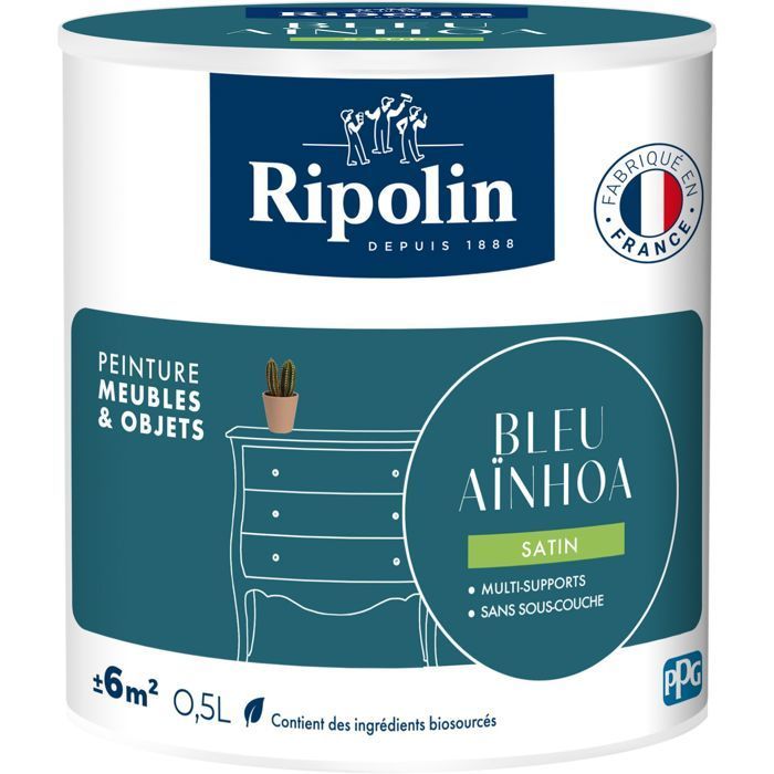 Furniture and object paint - Ainhoa Blue - Satin finish - Ripolin - 0.5L