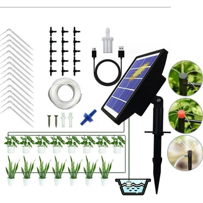 Kit de riego por goteo solar - MHY® - 15 m - Riego automático - 15 macetas - Temporizador incorporado