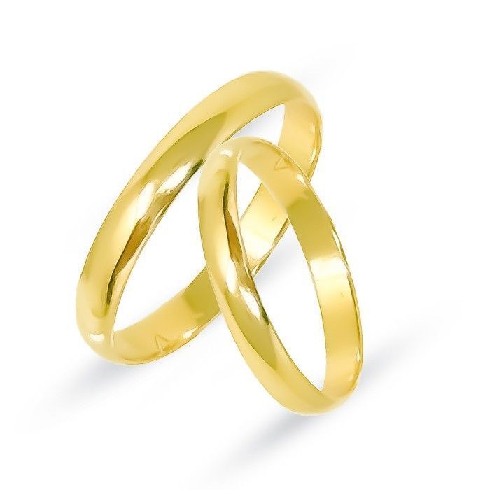 Aliança de casamento em prata de lei 925 maciça, banhada a ouro, 3 mm de largura, com acabamento polido.