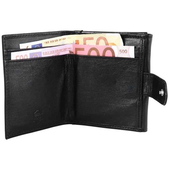 Cartera para hombre - AKZENT - Diseño exclusivo - Piel de oveja - Negra - Compacta 11×9×2 cm