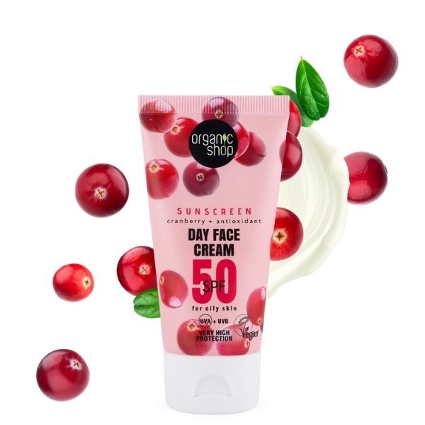 Crema facial de día con protector solar SPF 50 para piel grasa de Organic Shop, 50 ml
