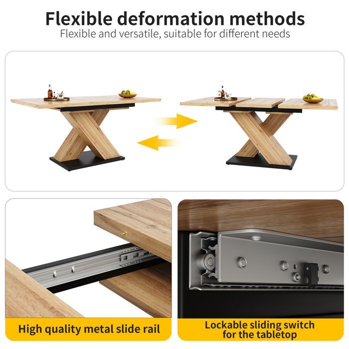 Mesa de comedor extensible de 119-158,5 x 80 cm, de madera con patas ajustables, para 6 a 8 personas, MDF, efecto madera.