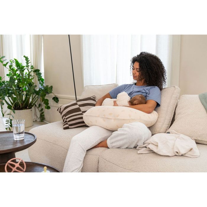 doomoo 2-in-1 Twisty Pregnancy & Nursing Pillow - Ultra Comfort - Ultra-Fine Microbeads - Oeko-TEX and Organic, Petals Latte