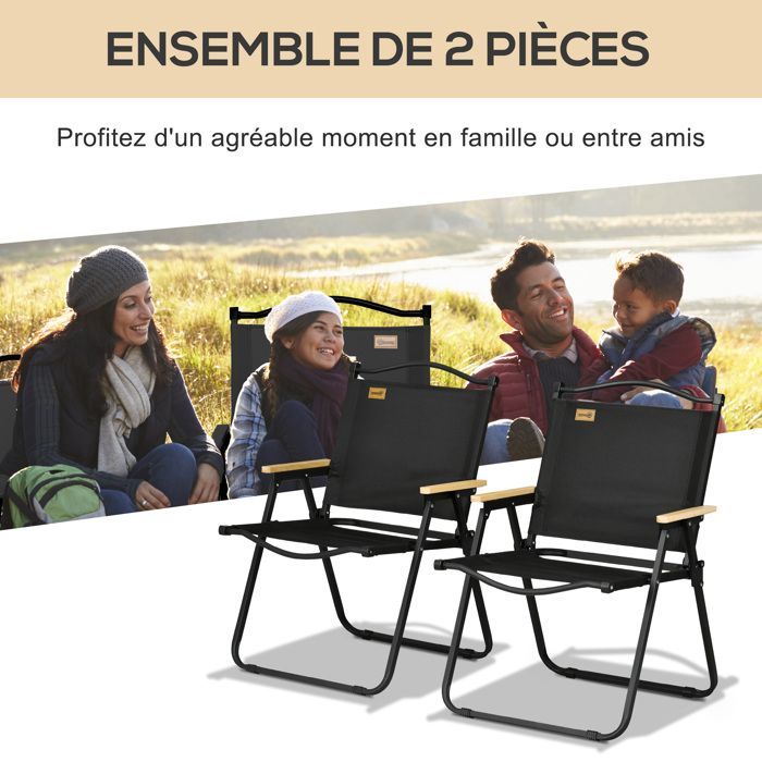 Silla de camping Outsunny - Tela Oxford - 54x59x78cm - Negra
