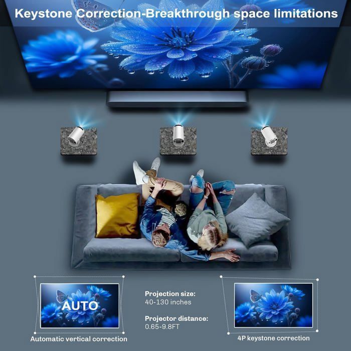 Vidéoprojecteur Mini Proyector Portátil 4K 1080P FHD 4K Portátil con Wifi 6 Bt 5.0 Rotación 180°, HDMI/TV Stick/USB/PS5 Blanco
