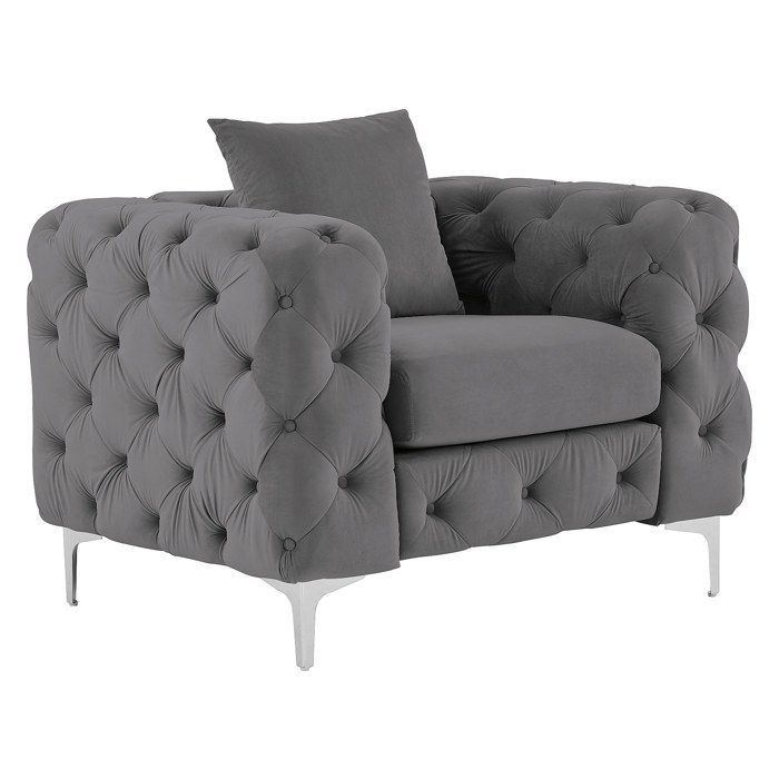 EDWINA 3-zitsbank en fauteuil in antracietkleurig fluweel