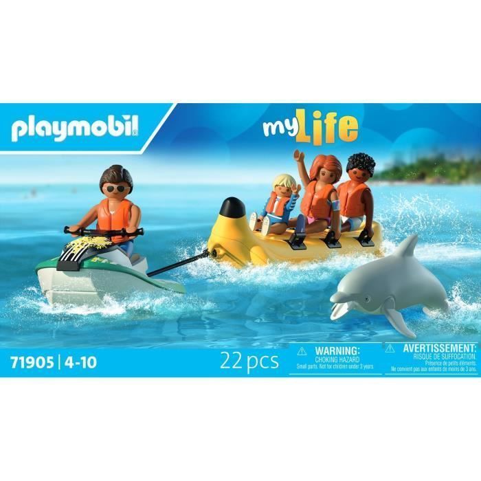Playmobil 71905 Scooter des mers, banane tractée & 4 personnages, My Life Vacances à la plage, 22 pièces, dès 4 ans