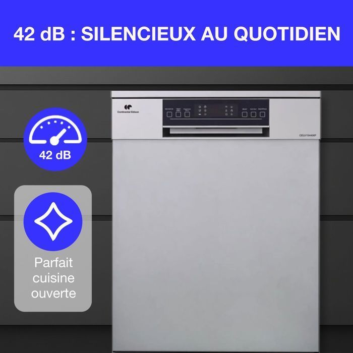 Lave-vaisselle pose libre CONTINENTAL EDISON  CELV1544IXP - 15 couverts - 42dB-Silver