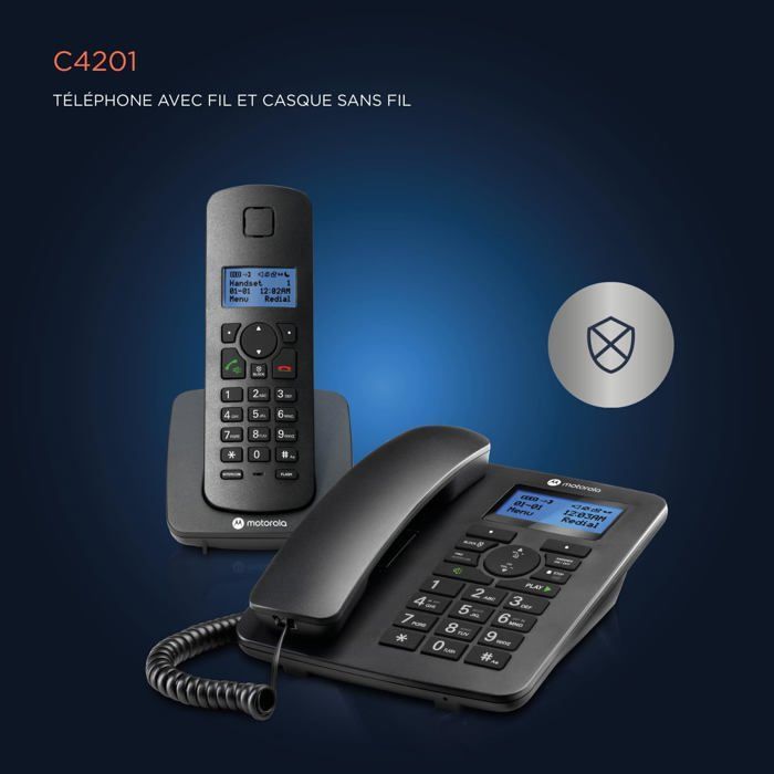 Téléphone filaire et sans fil - SVATV - C4201 - Mode d'urgence - Transfert d'appel - Répertoire 50 contacts