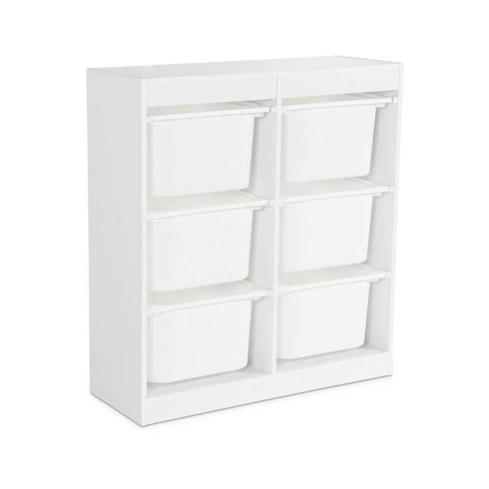 Children's storage unit. White. 6 plastic storage bins