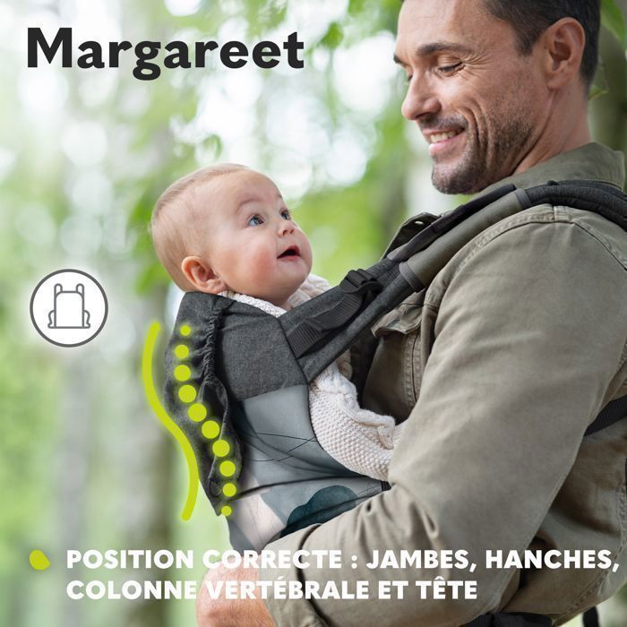 LIONELO Margarete Ergonomisk Babybæresele - Foran/Bagpå - Bomuld - 3 Positioner - Op til 20 kg - Pose - Grå